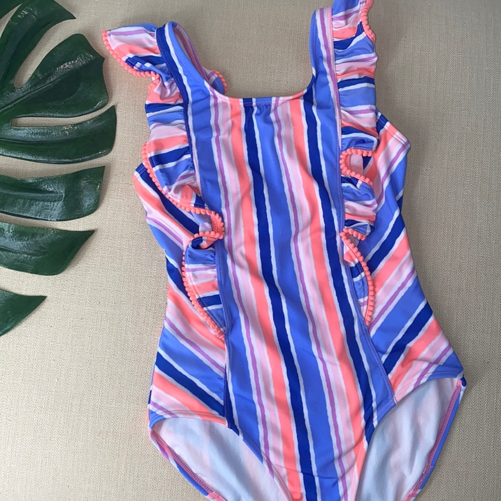 Stripes & Ruffle One Piece Swimsuit EUC